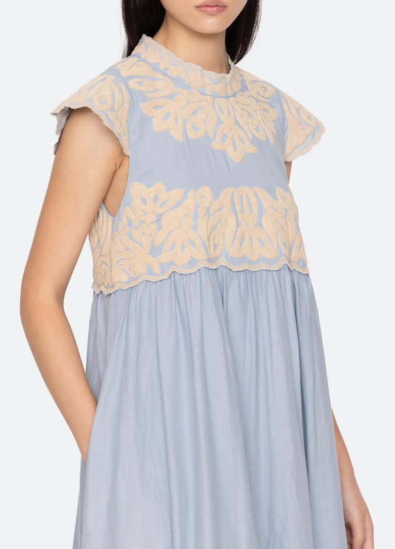 Sea Alexandra Embroidered Midi Dress - Blue Sea Alexandra Embroidered Midi Dress - Blue