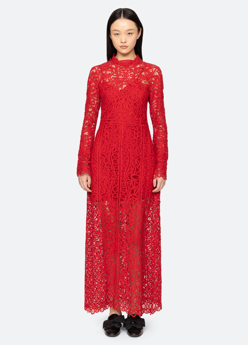 Sea Adelina Lace Maxi Dress - Red Sea Adelina Lace Maxi Dress - Red