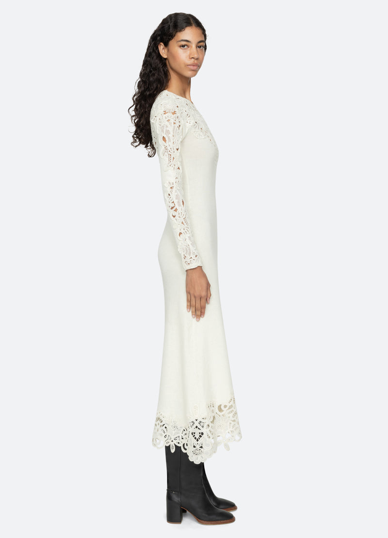 cream-adelina l/s dress-side view - 4