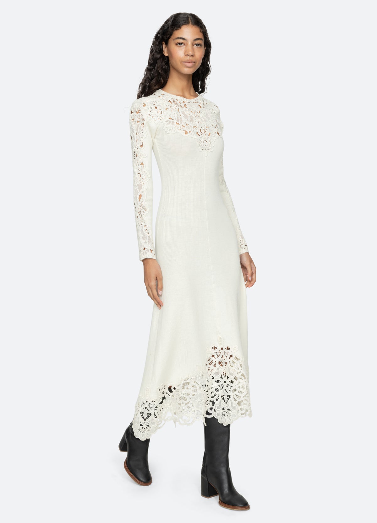 cream-adelina l/s dress-walking view - 6