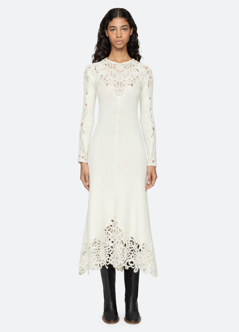 lace's dresses Long Sleeve Draped Lace Maxi Dress Black
