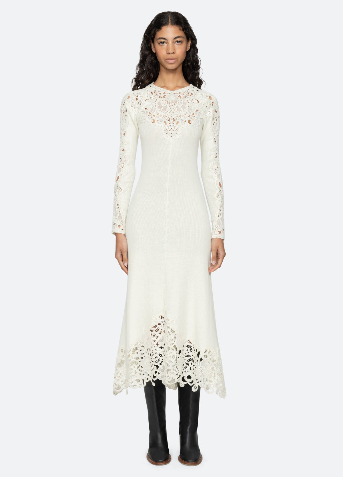 cream-adelina l/s dress-front view 2 - 7