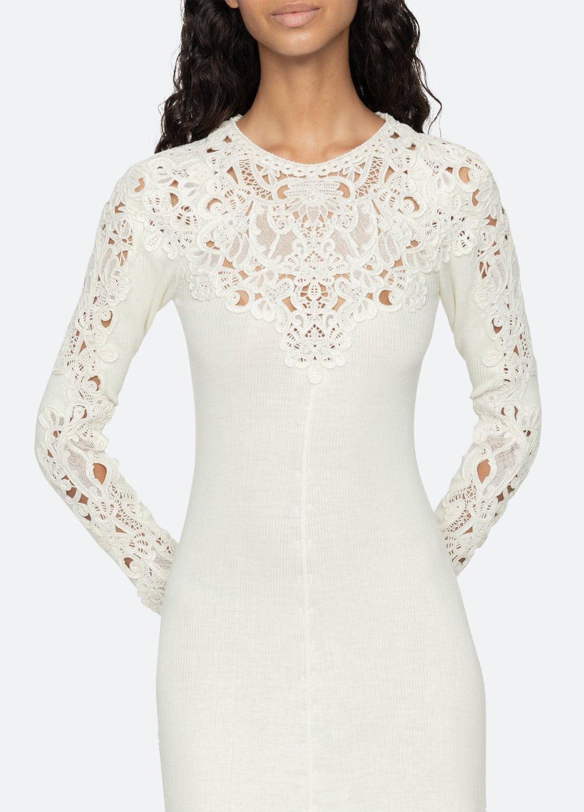 cream-adelina l/s dress-detail view - 8