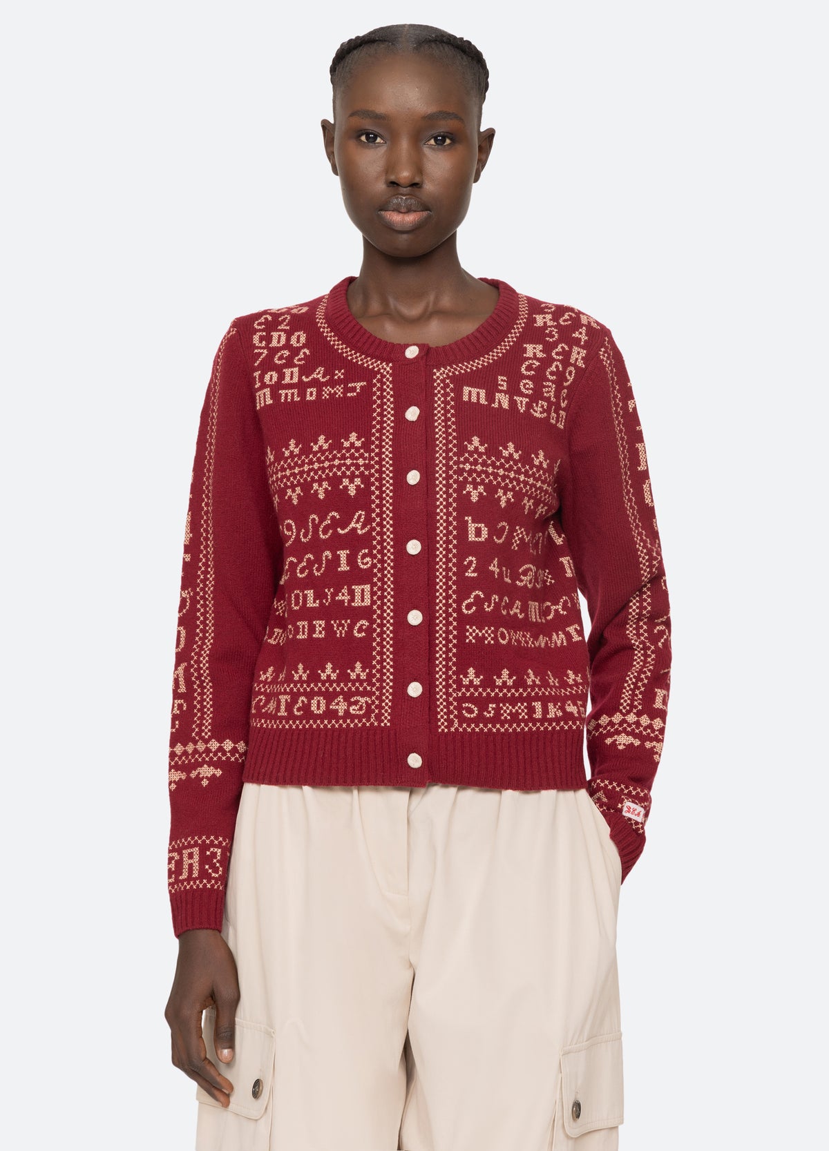 burgundy-kit cardigan-front view - 2