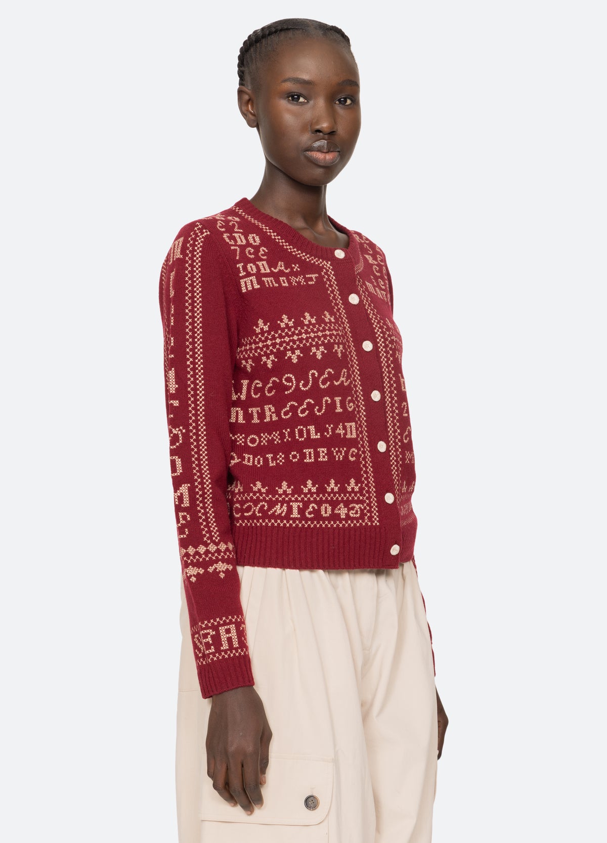 burgundy-kit cardigan-three quarter view - 5