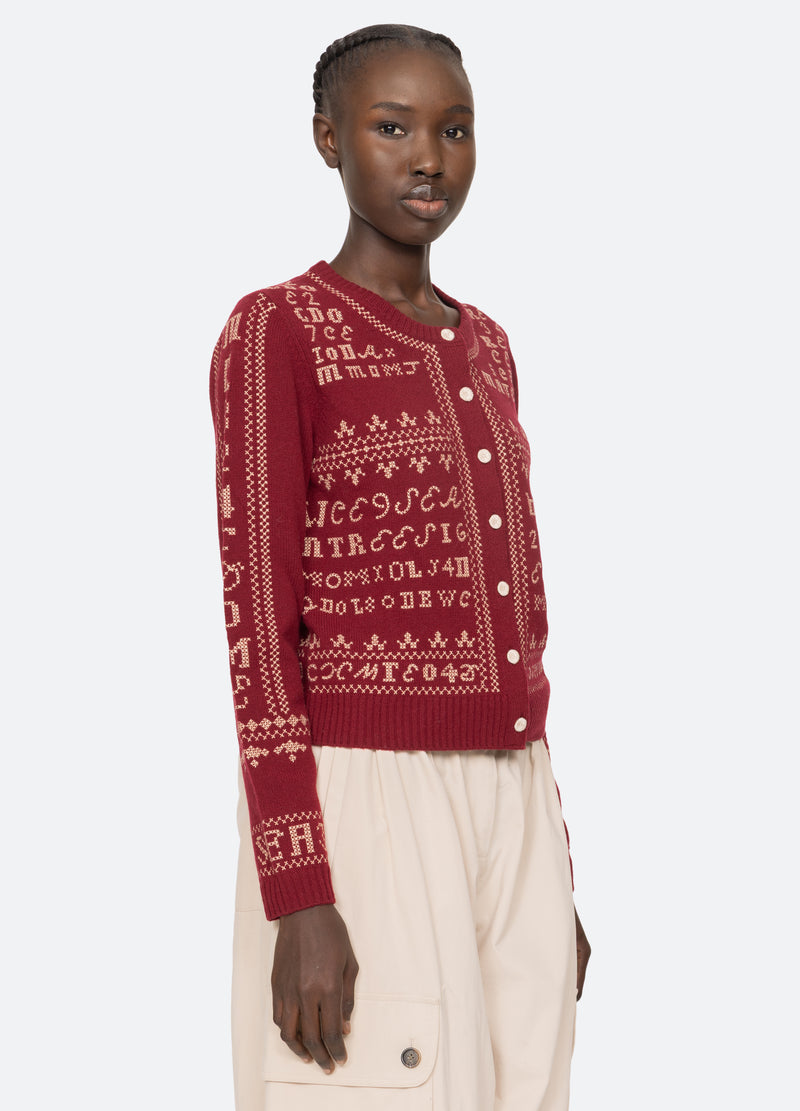 burgundy-kit cardigan-three quarter view - 5