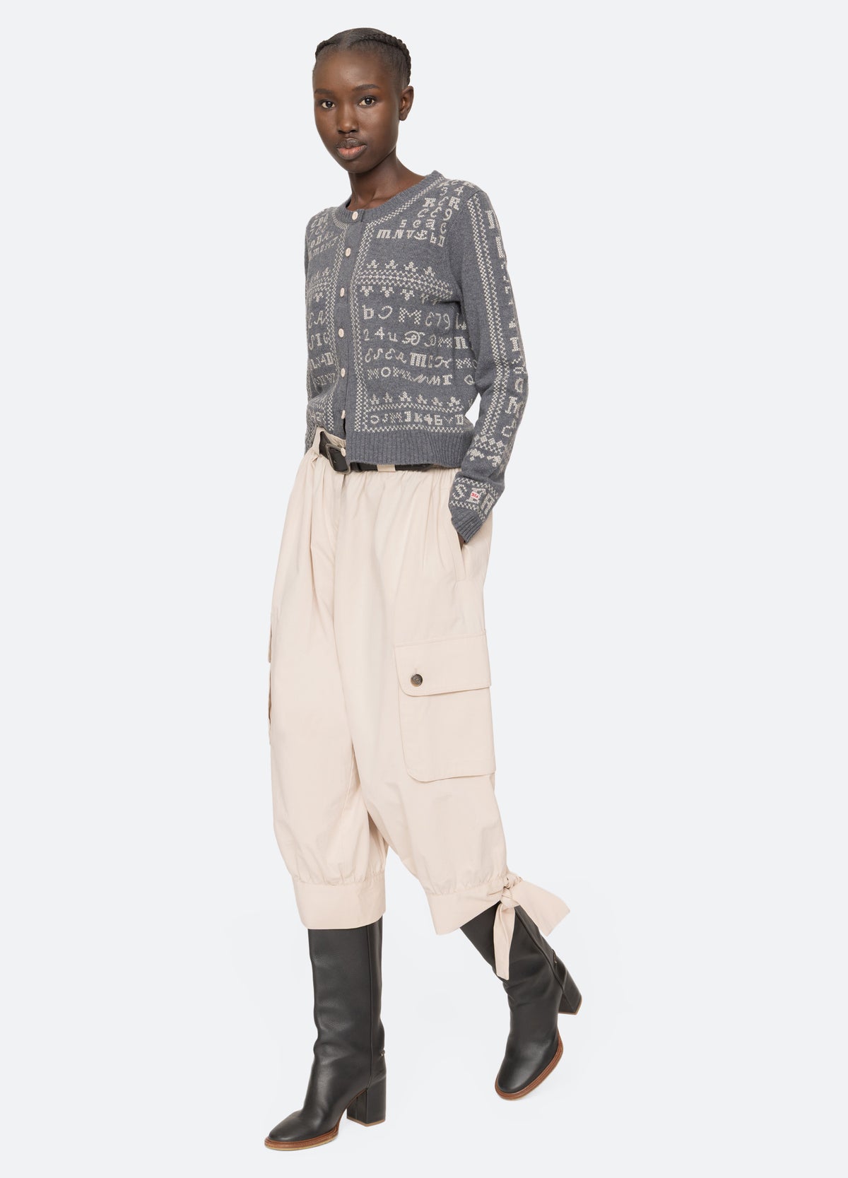 charcoal-kit cardigan-full body view - 17