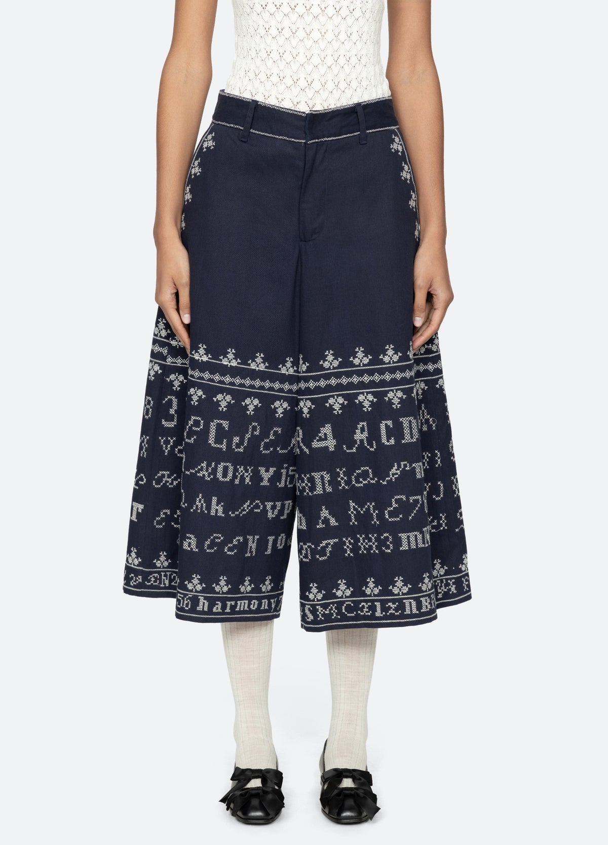navy-kit culottes-front view - 2