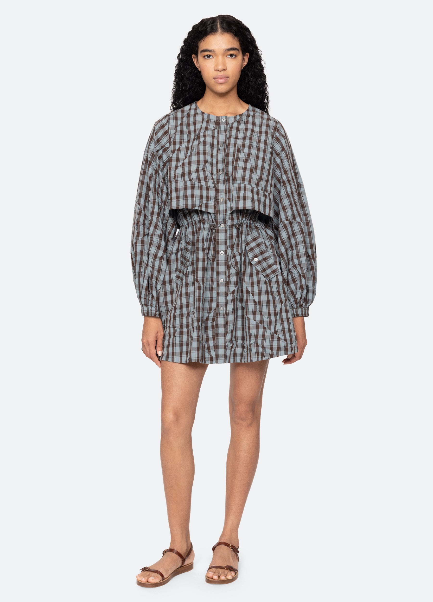 gingham dress long sleeve Long Sleeve Dress| Apple Picking Gingham Mini Dress - Brown