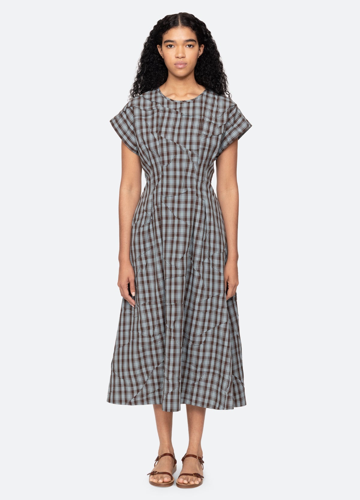 blue white checkered dress Sea Ophelia Plaid Midi Dress