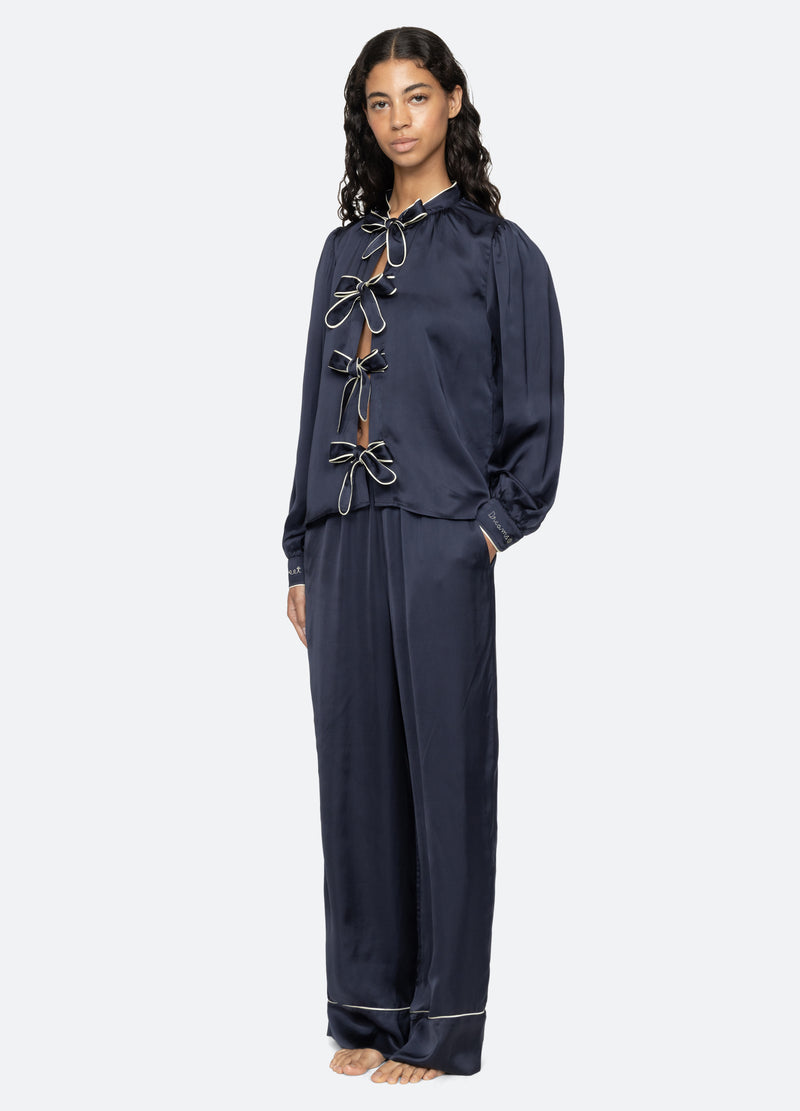 navy-marceline pj set-three quarter view - 5