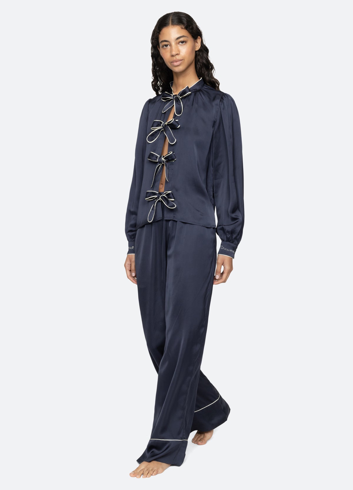 navy-marceline pj set-walking view - 6