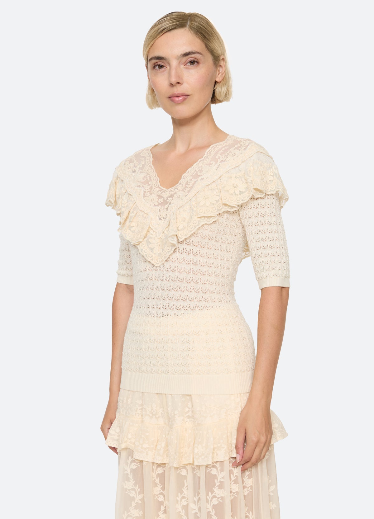 cream-chandra sweater-three quarter view - 4