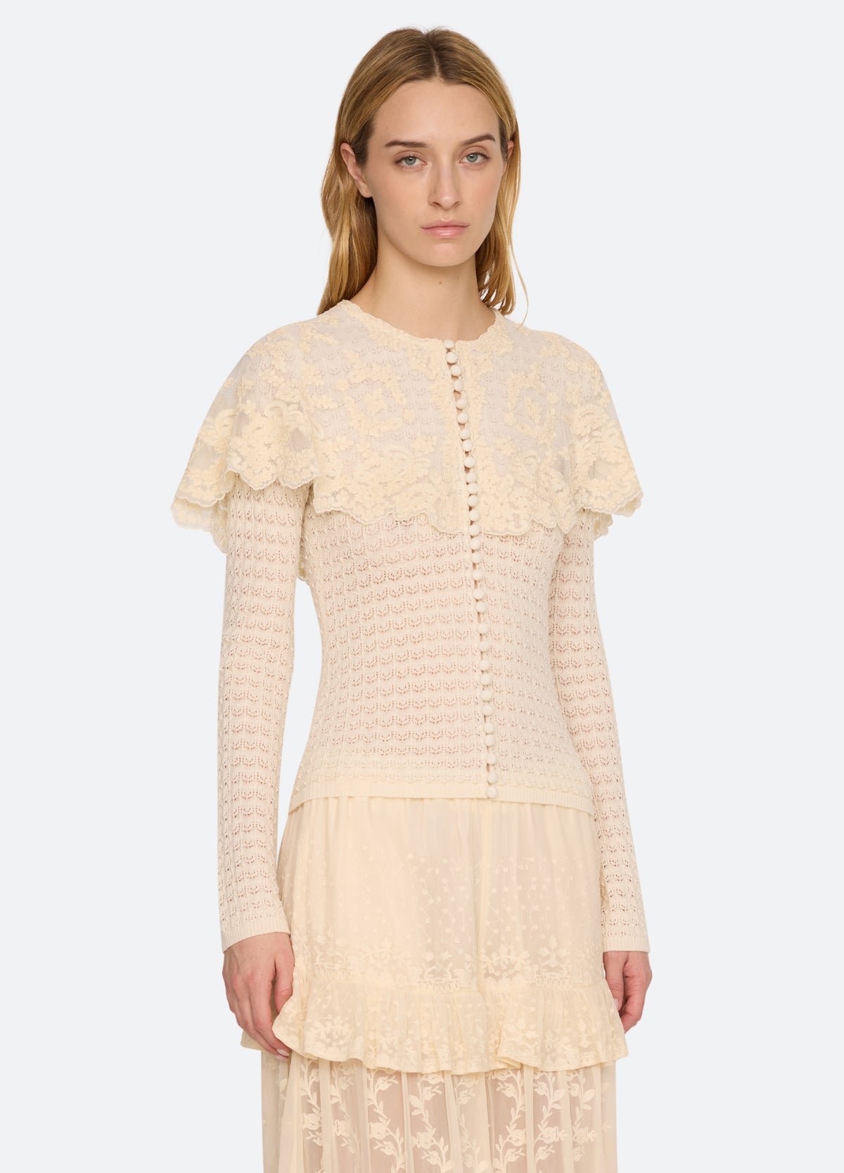 cream-chandra cardigan-three quarter view - 4