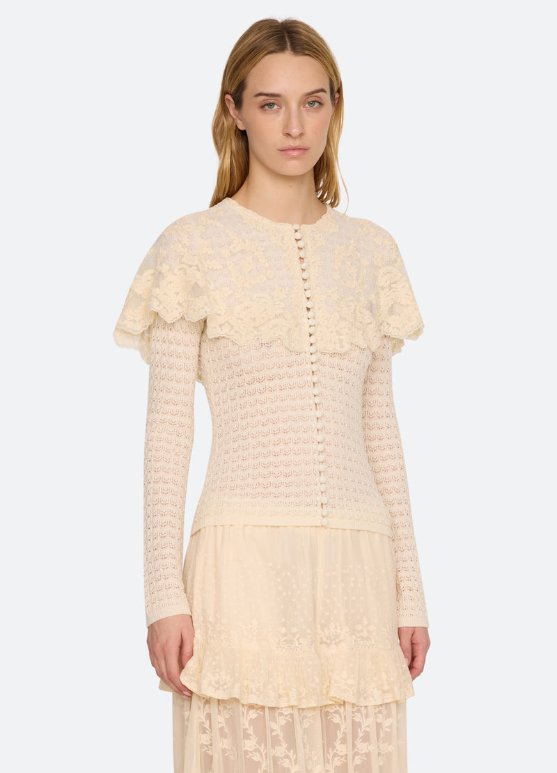 cream-chandra cardigan-three quarter view - 4