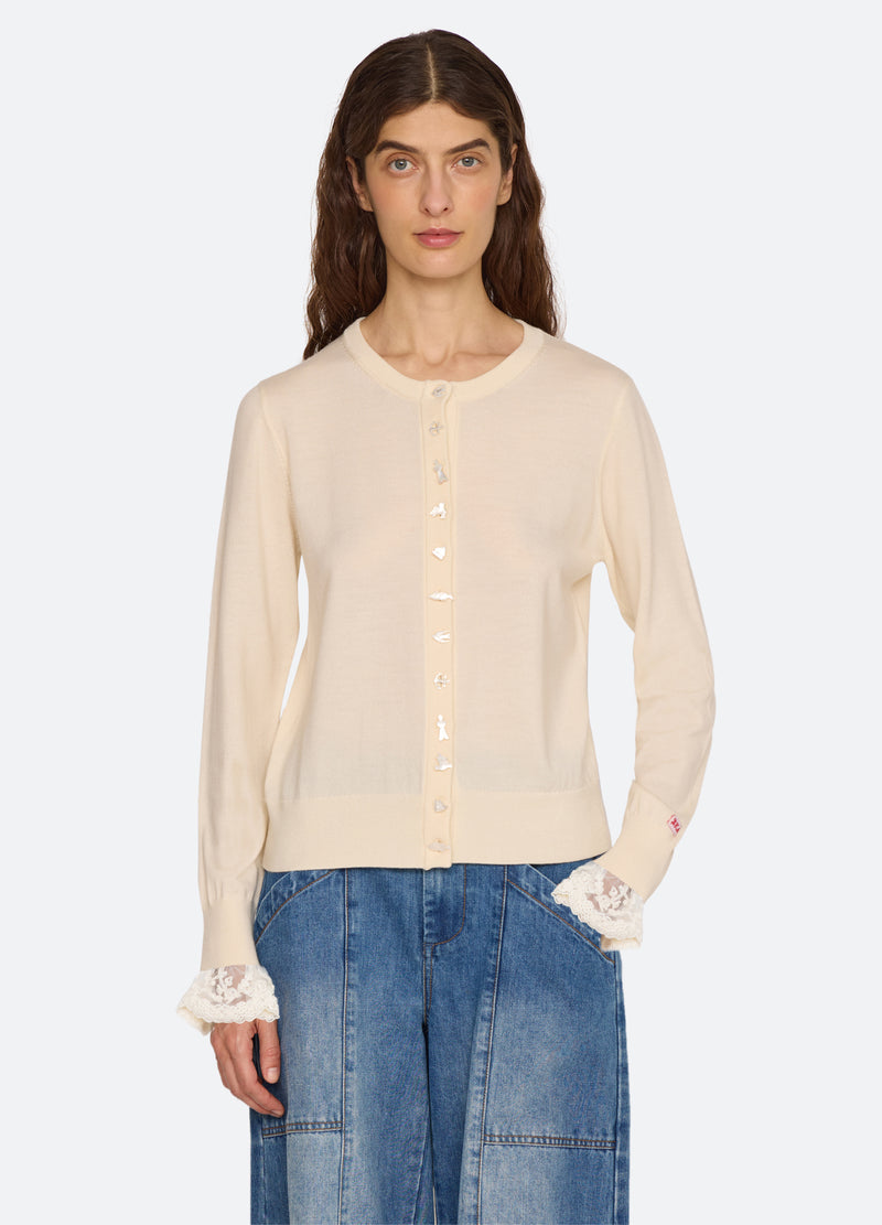 cream-danielle cardigan-front view - 1