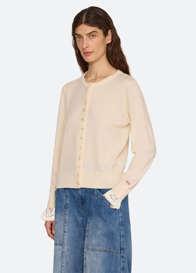 cream-danielle cardigan-three quarter view - 5