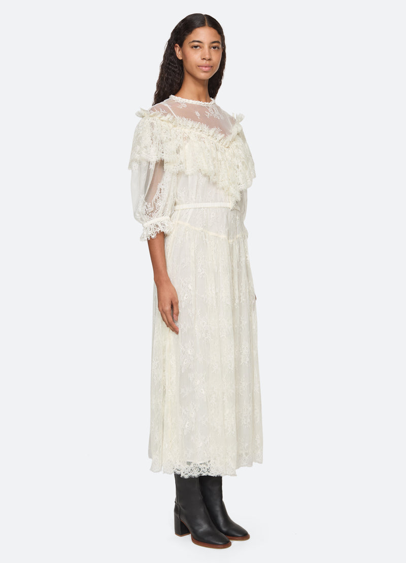 cream-harlan dress-three quarter view - 5