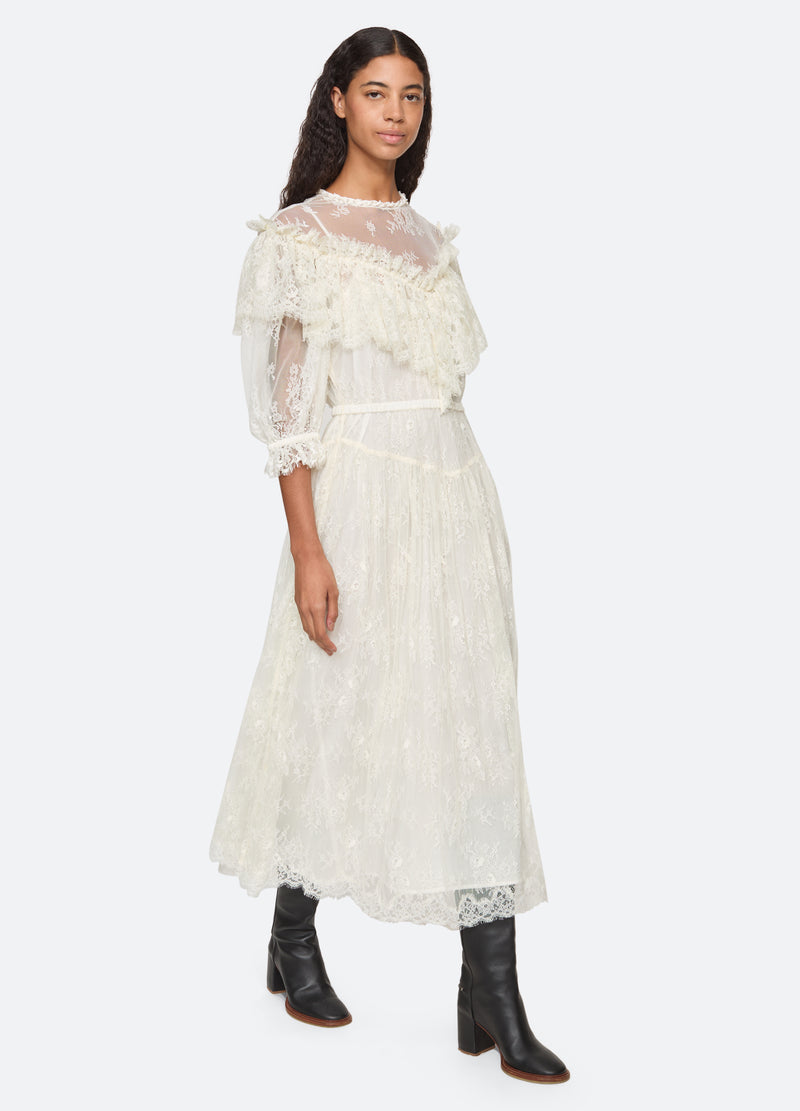 cream-harlan dress-walking view - 6
