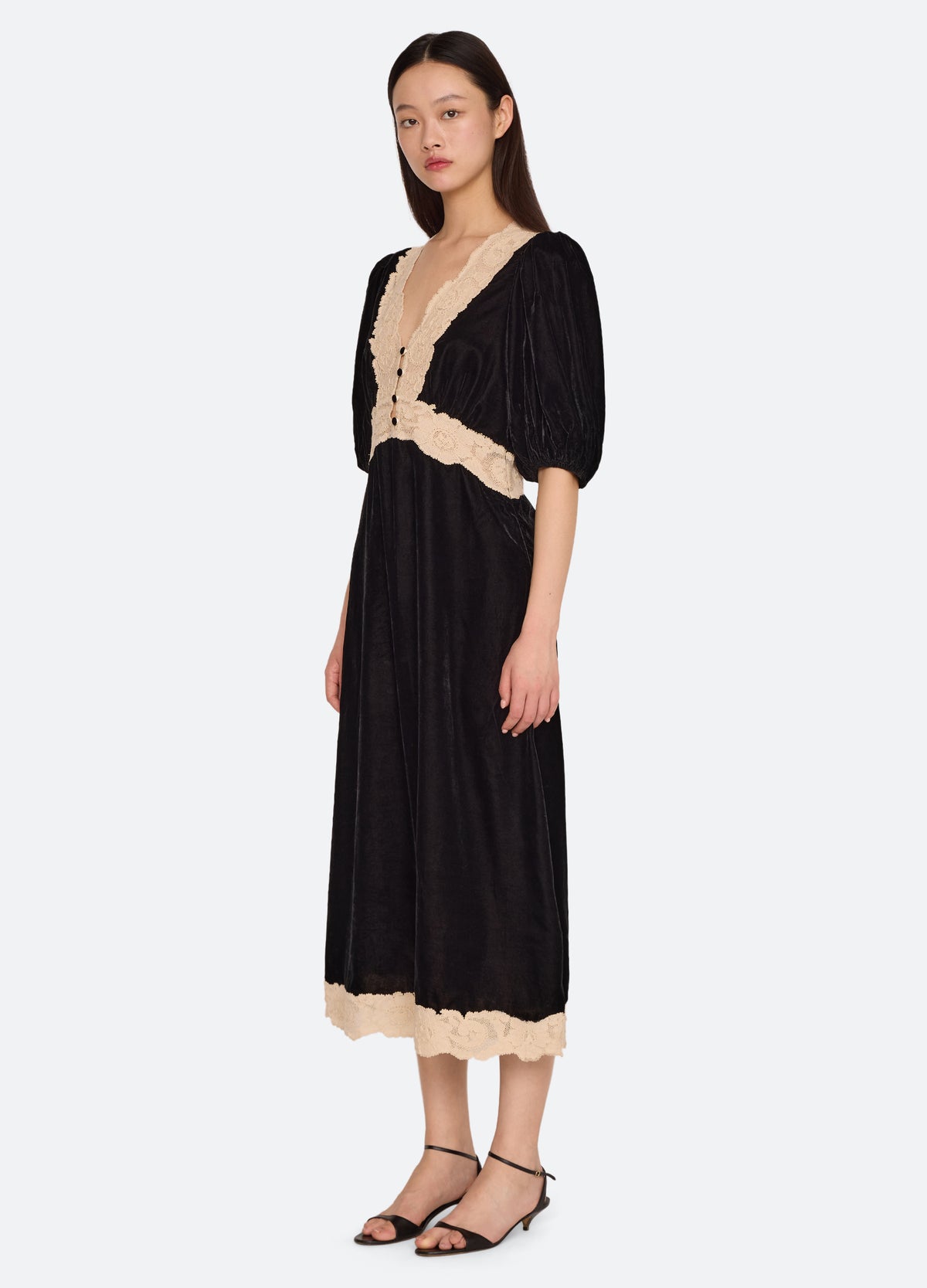 black-ilaria midi dress-three quarter view - 4