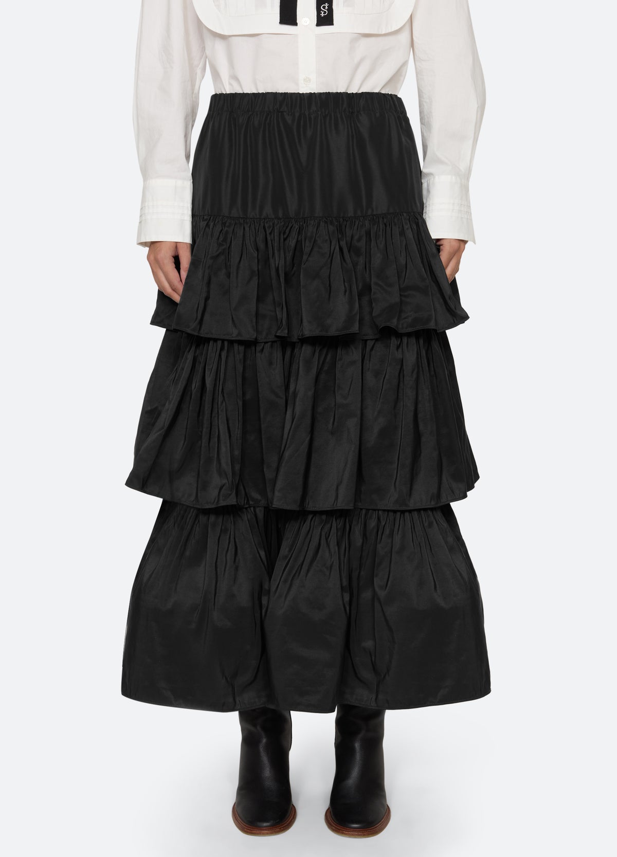 black-kathleen tiered skirt-front view - 2