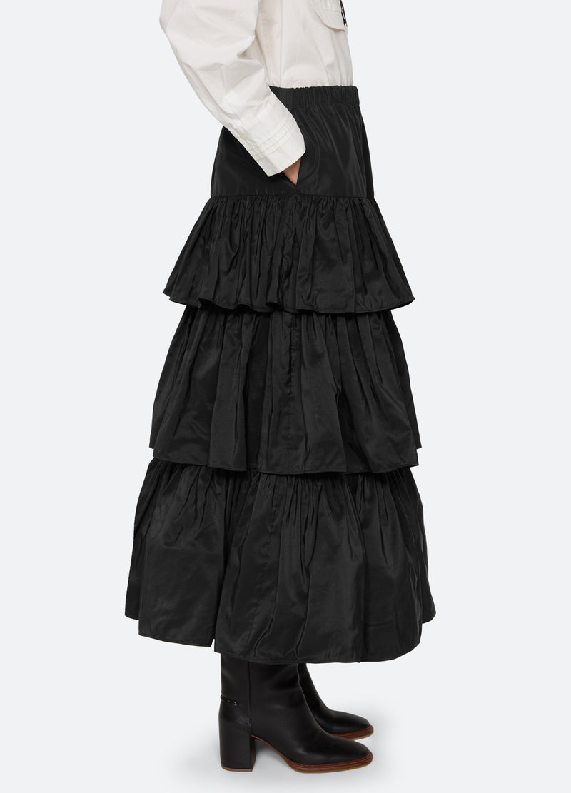 black-kathleen tiered skirt-side view - 5