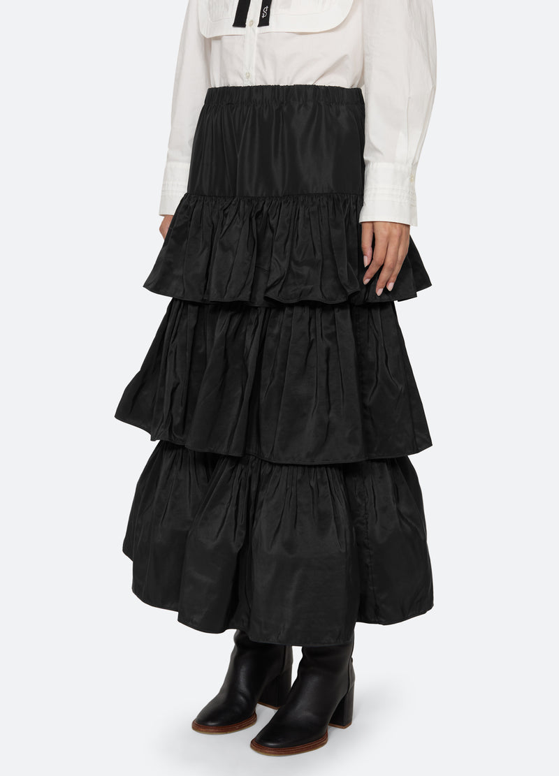 black-kathleen tiered skirt-three quarter view - 6