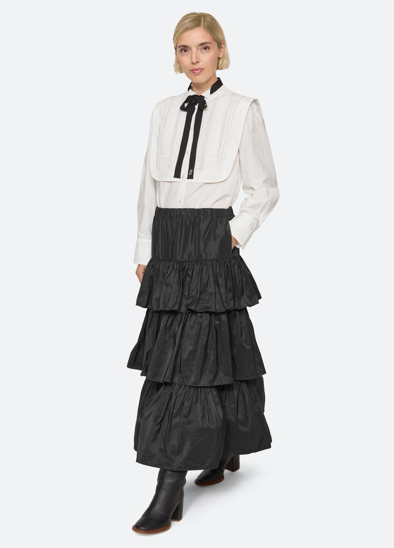 black-kathleen tiered skirt-full body view - 3