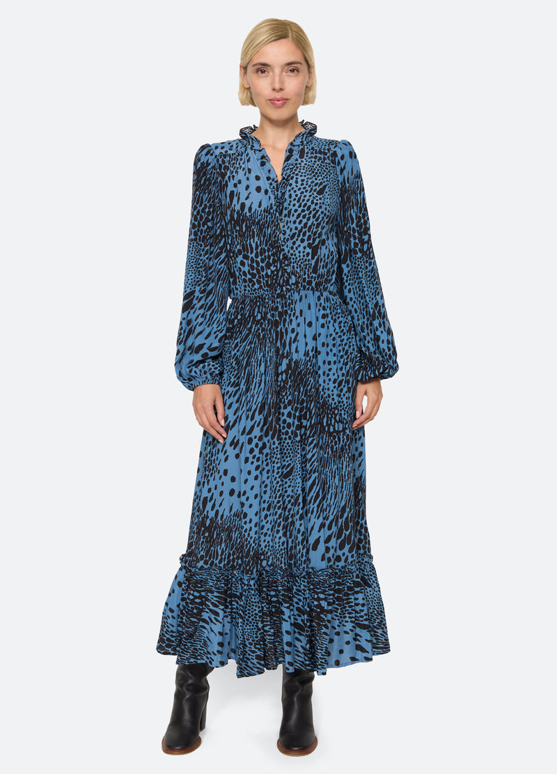 blue-marielle midi dress-front view - 1