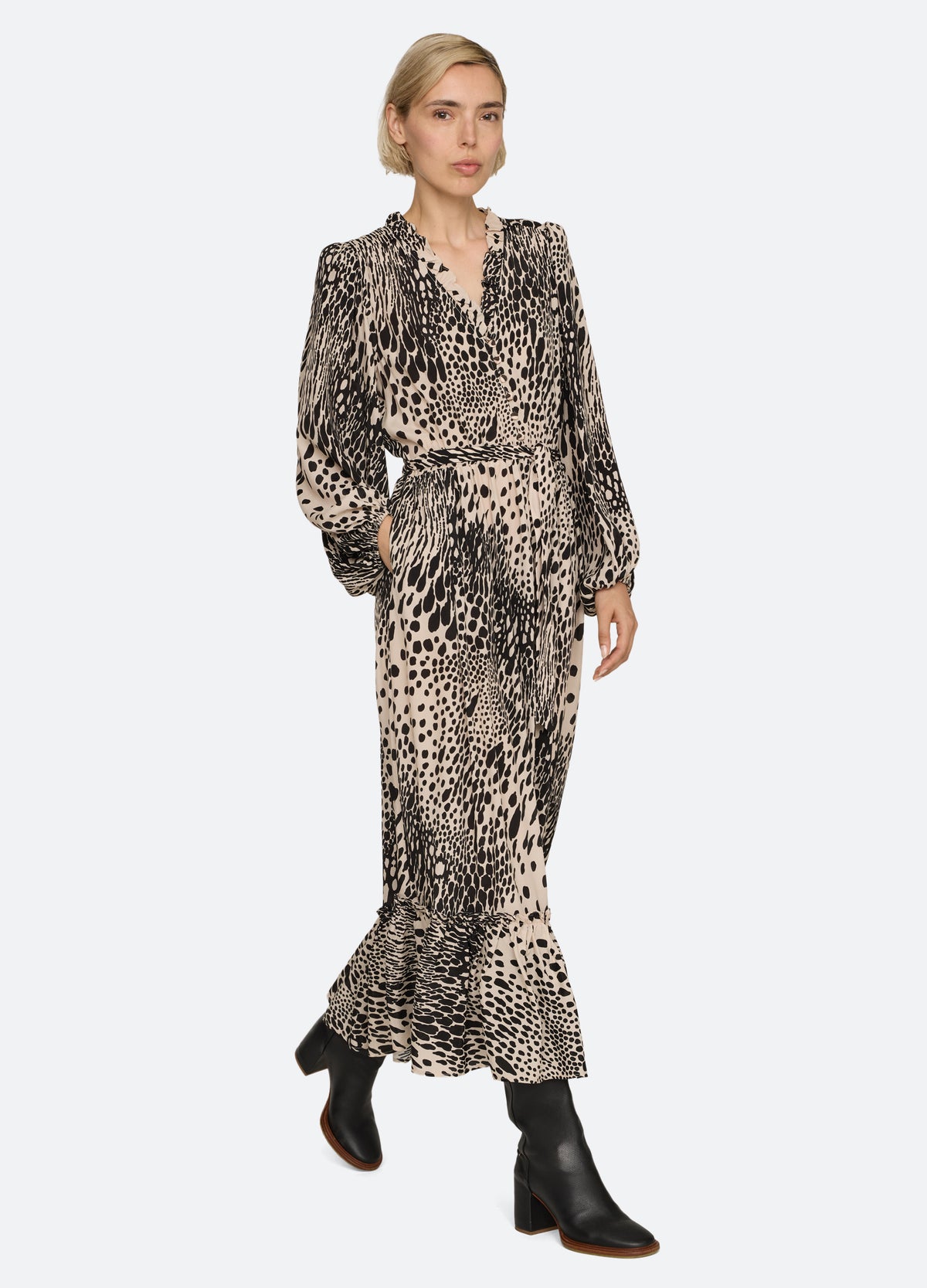 cream-marielle midi dress-walking view - 7
