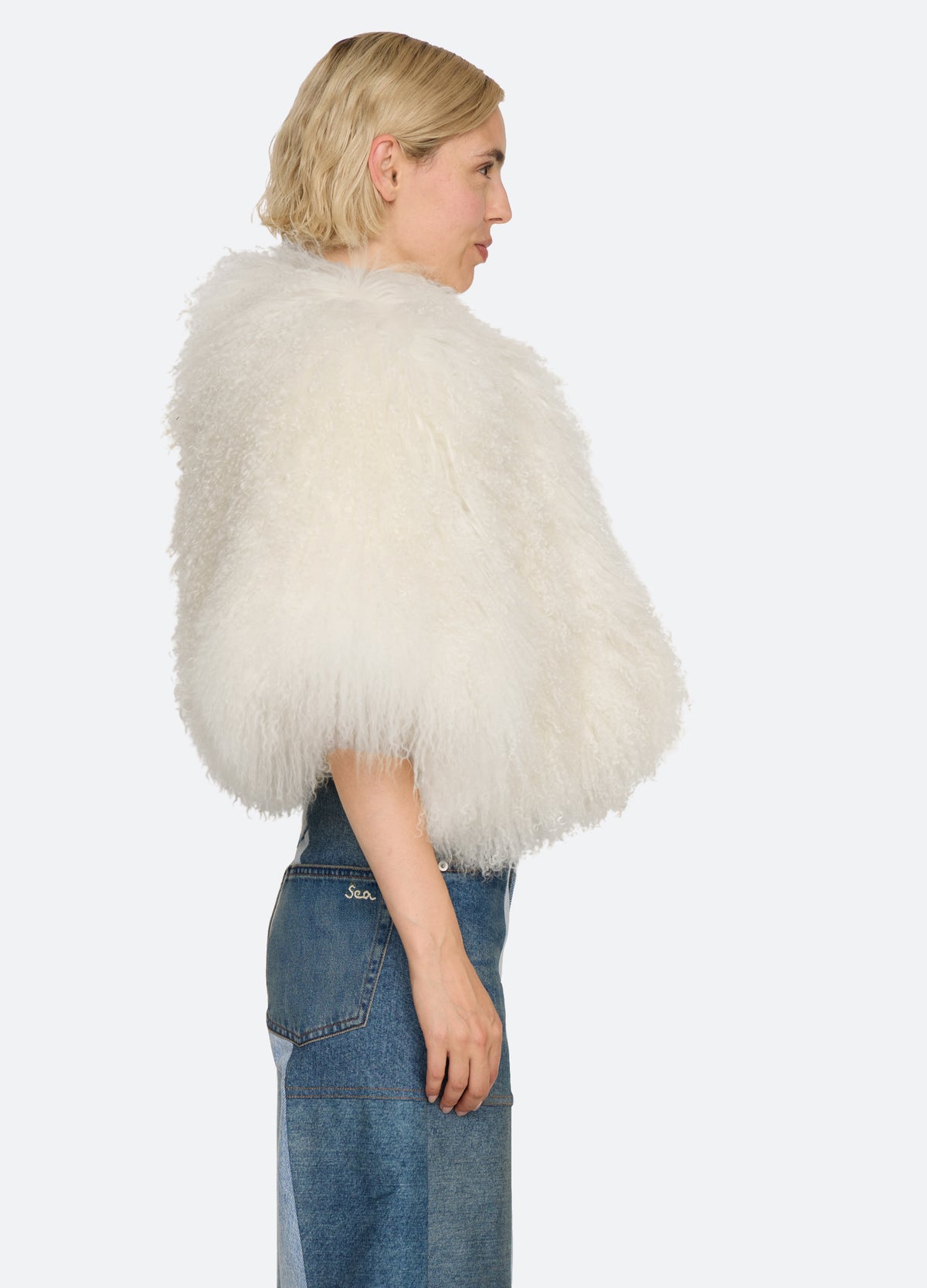 cream-michaela fur cape-side view - 4