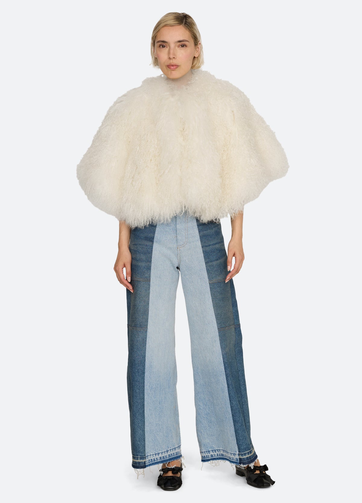 cream-michaela fur cape-full body view - 6