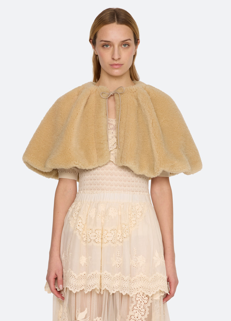 camel-michaela wool cape-front view - 1