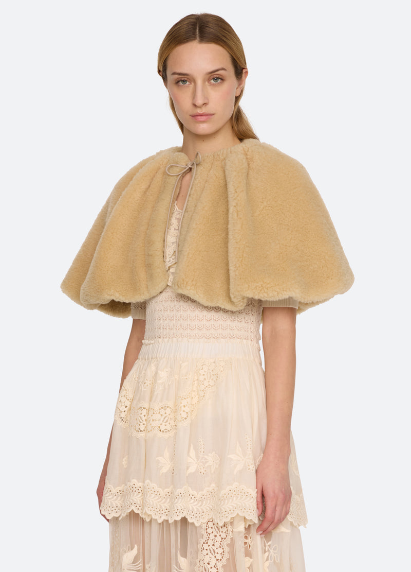 camel-michaela wool cape-three quarter view - 5