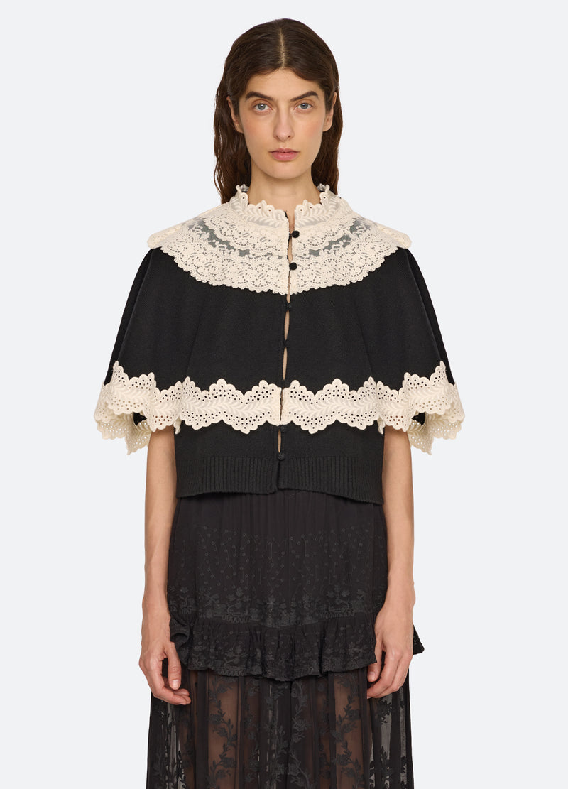 black-lovena cape cardigan-front view - 2