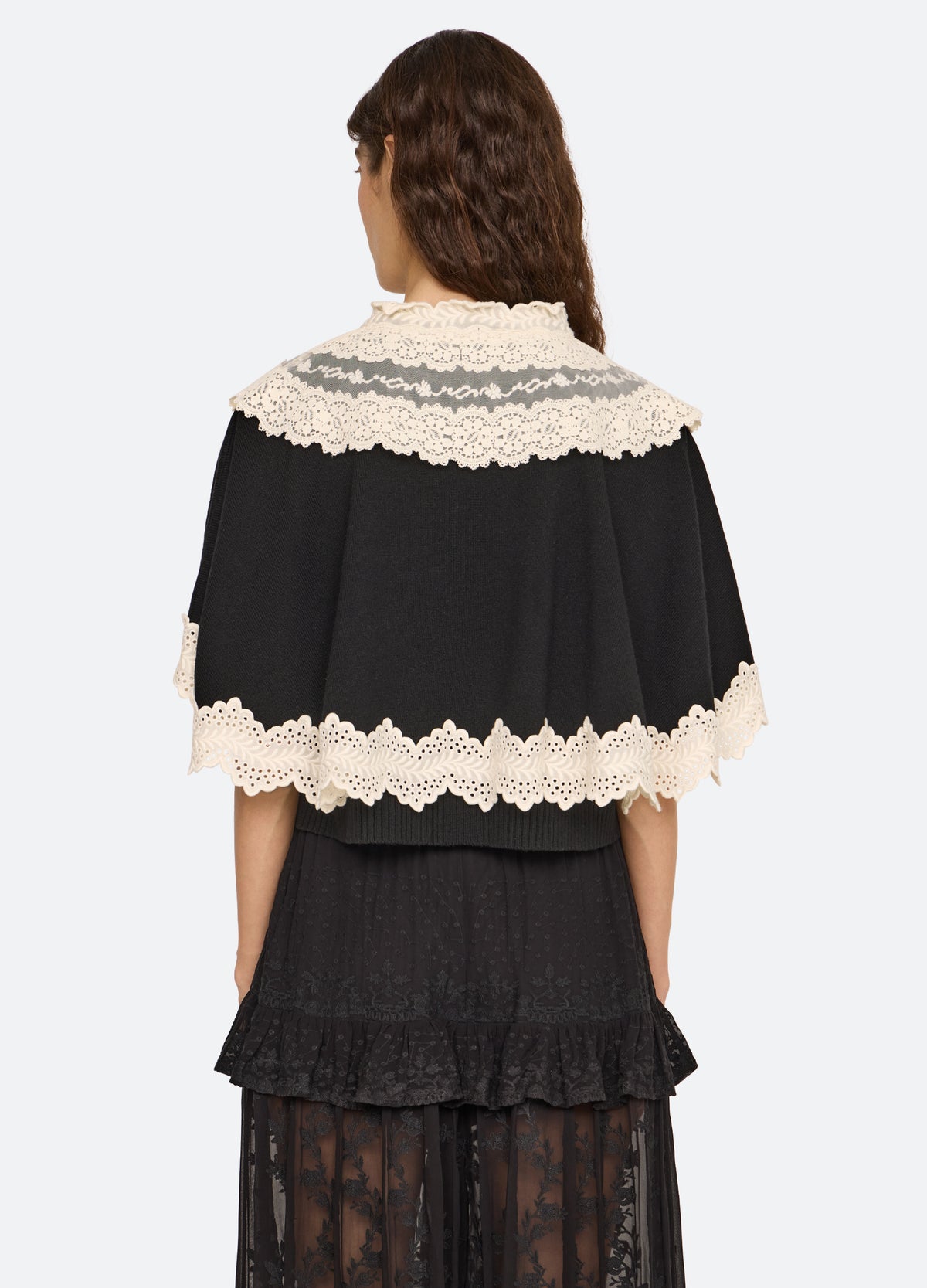 black-lovena cape cardigan-back view - 3