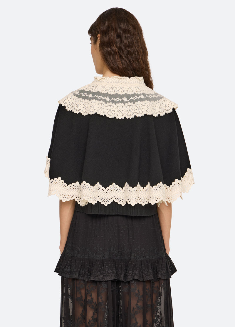 black-lovena cape cardigan-back view - 3