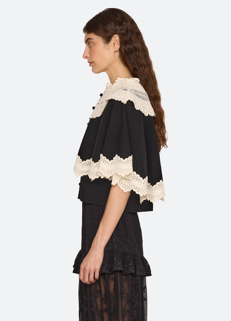 black-lovena cape cardigan-side view - 4