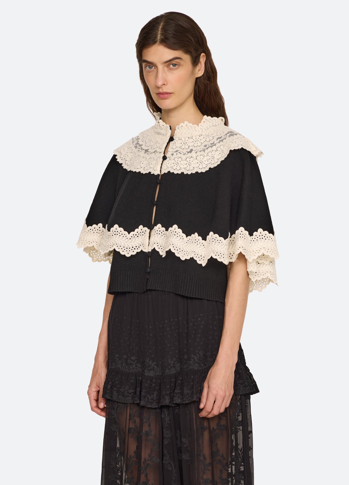 black-lovena cape cardigan-three quarter view - 5