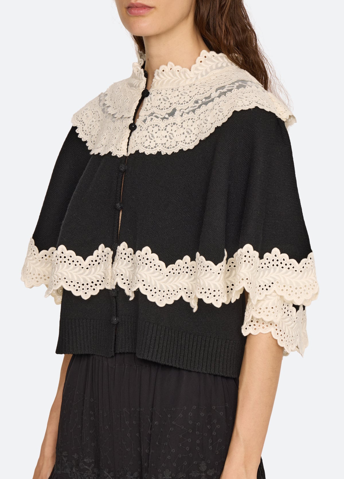 black-lovena cape cardigan-detail view - 6