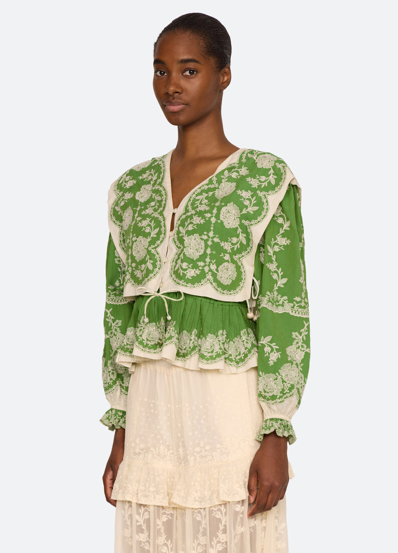 green-gertrude blouse-three quarter view - 10
