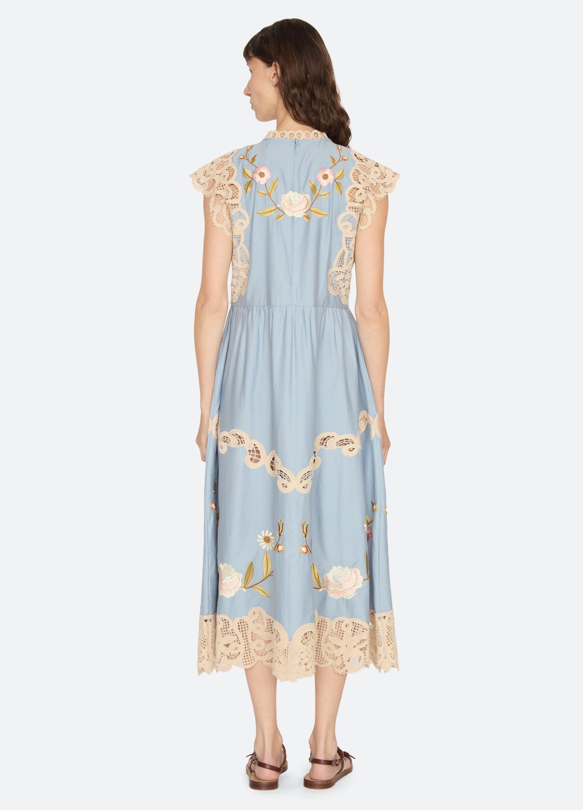 blue-shira midi dress-back view - 2