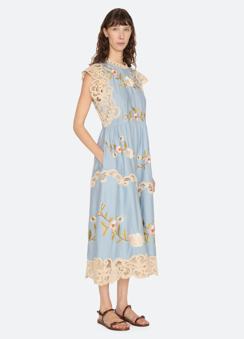 blue-shira midi dress-three quarter view - 4