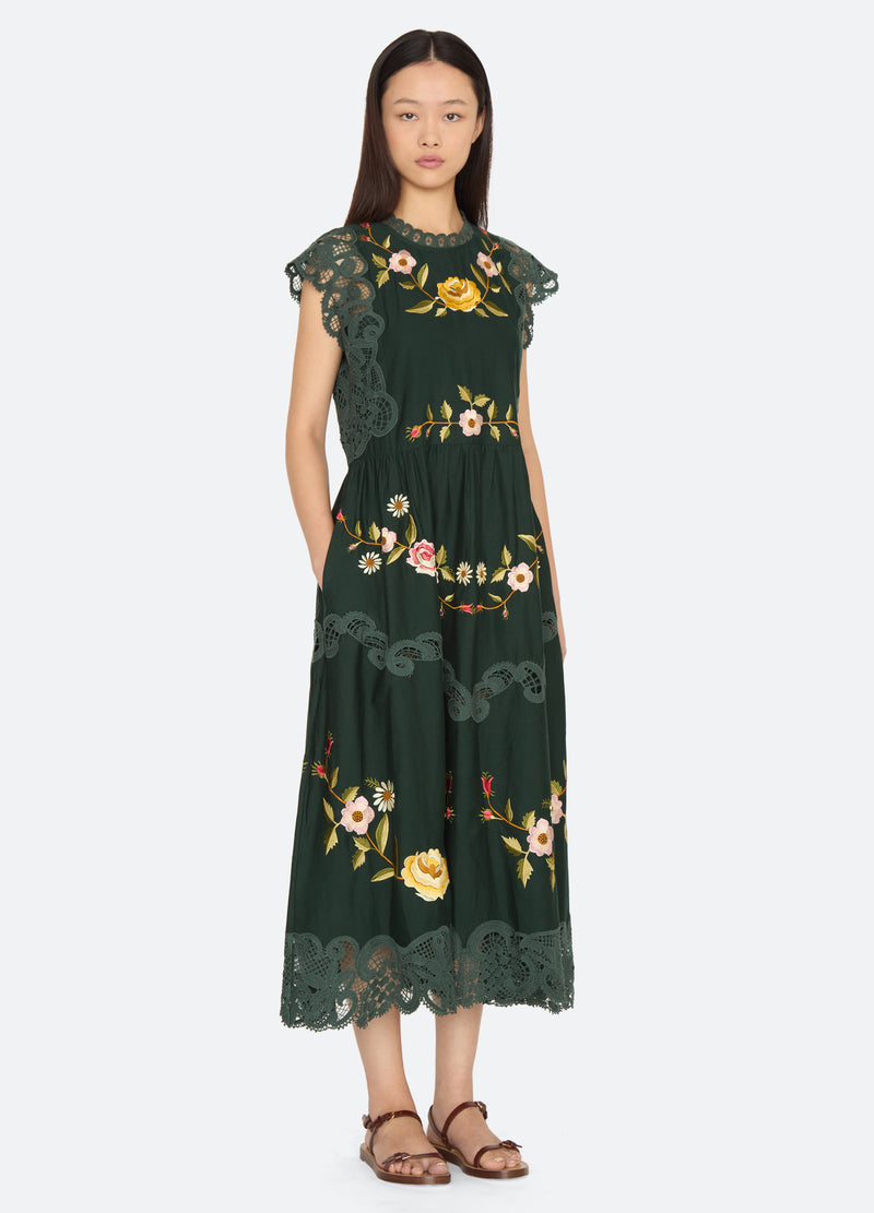 green-shira midi dress-three quarter view - 12
