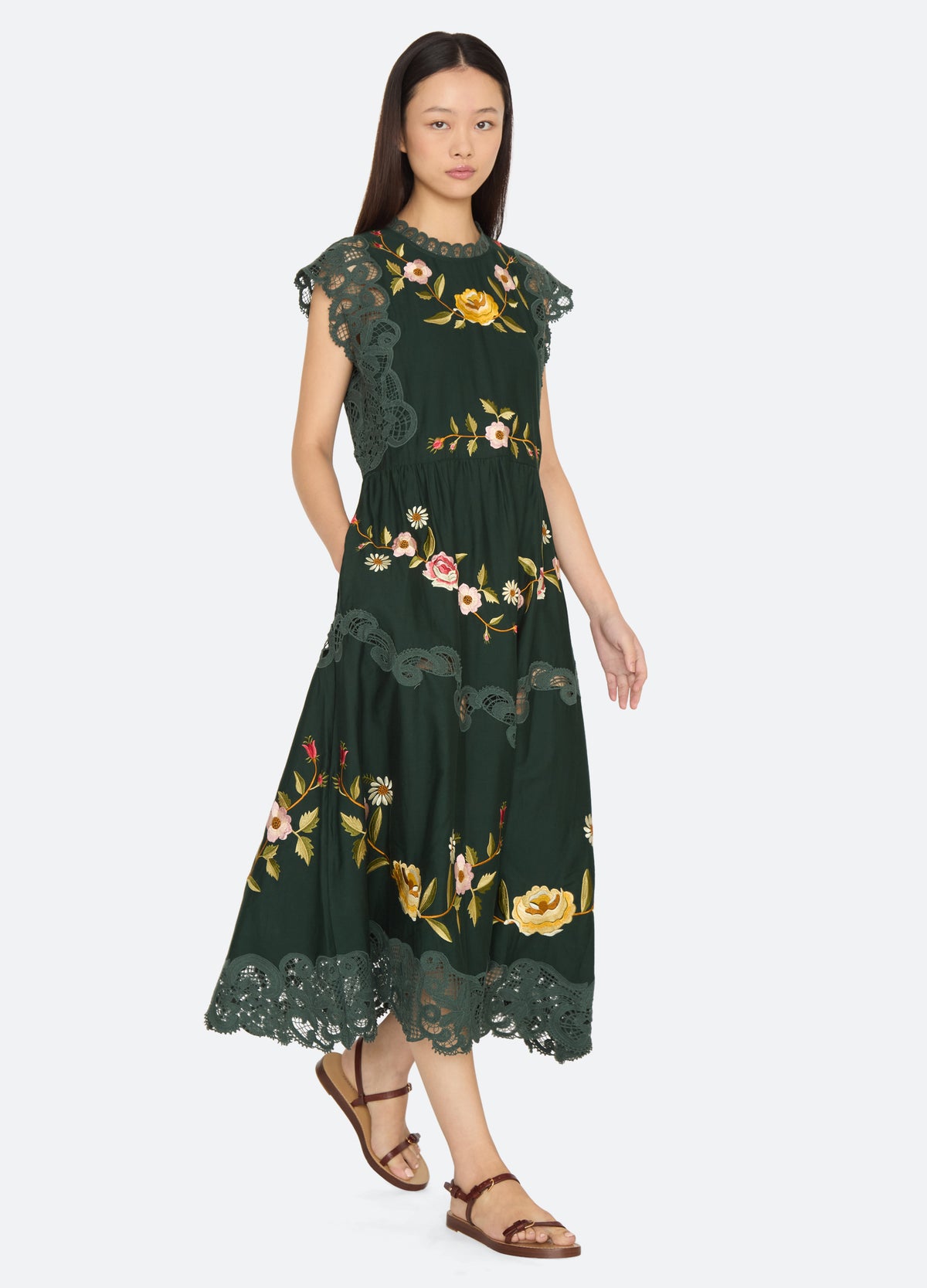 green-shira midi dress-walking view - 8