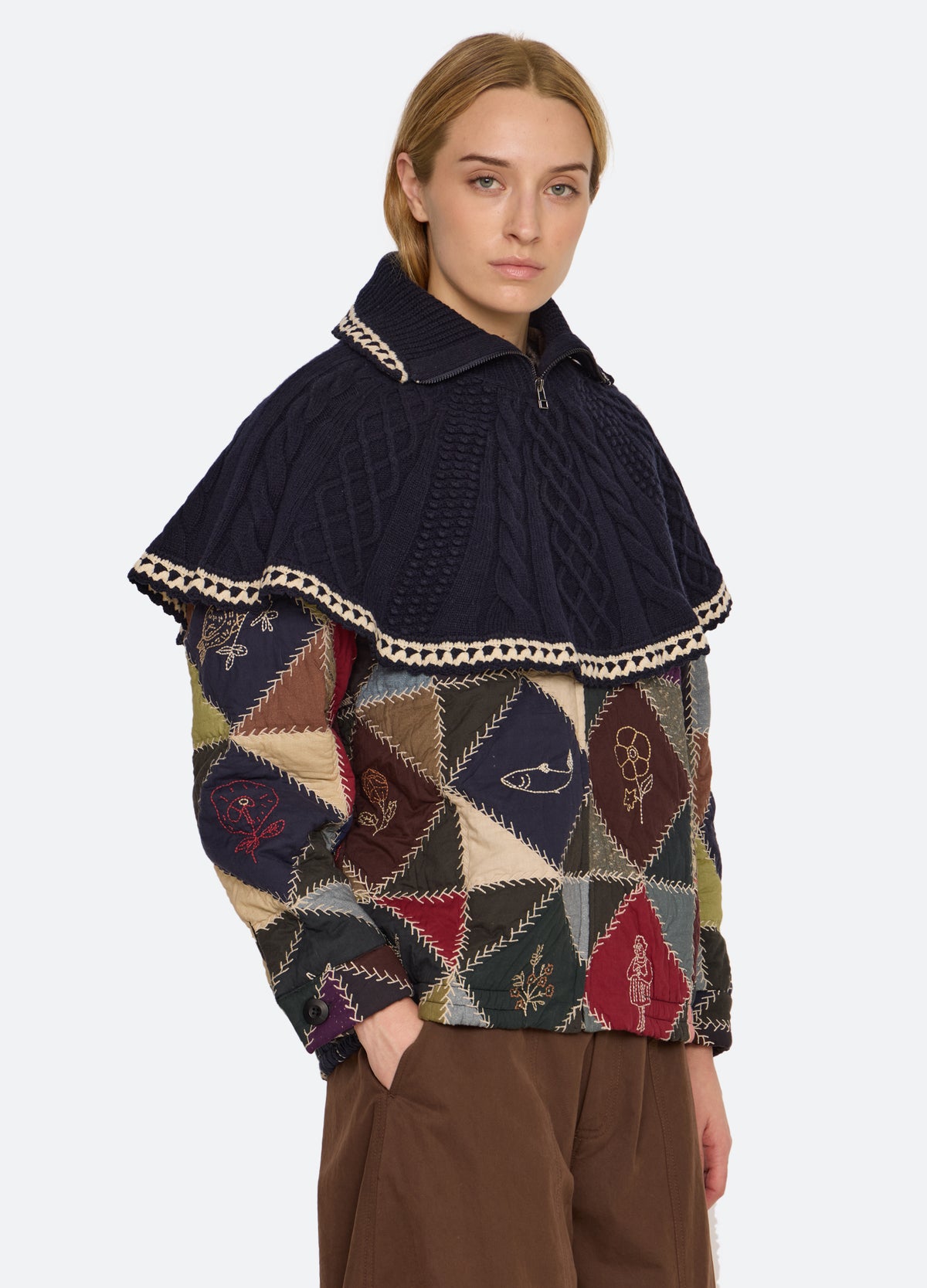 navy-jackie knit collar-side view - 2