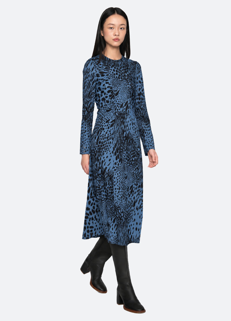 blue-marielle l/s dress-walking view - 1