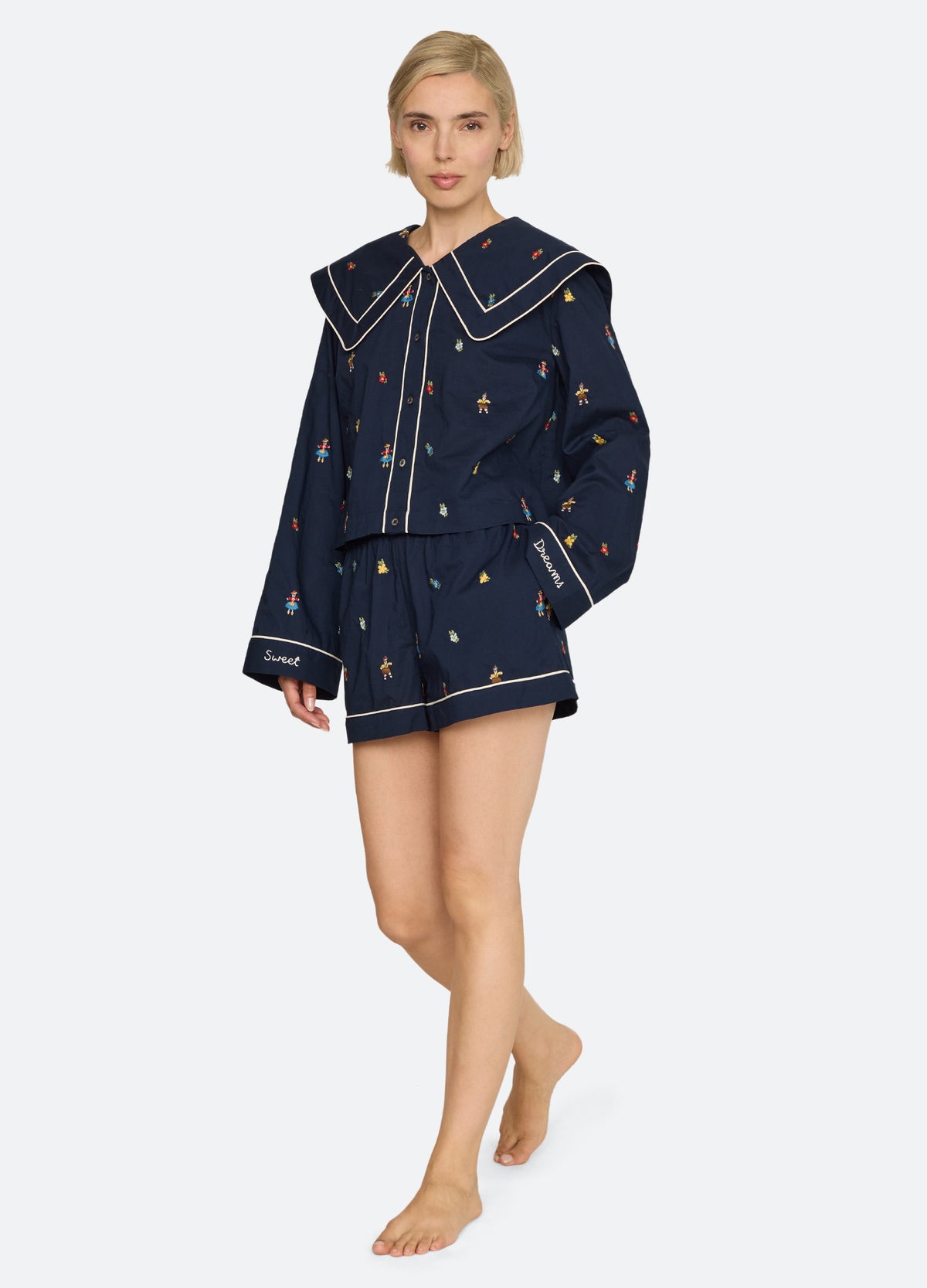 navy-liana short pj set-front view