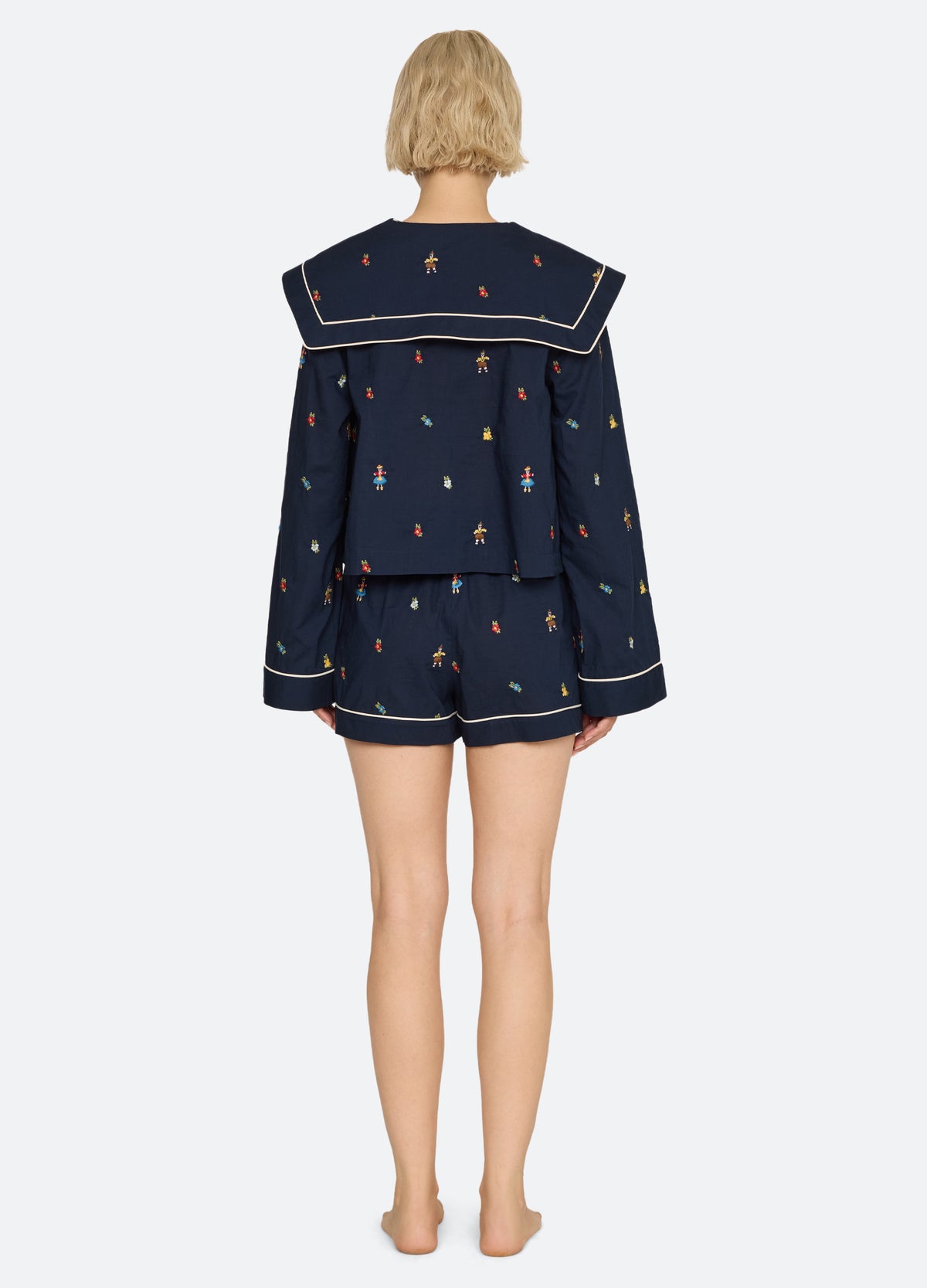 navy-liana short pj set-back view - 3