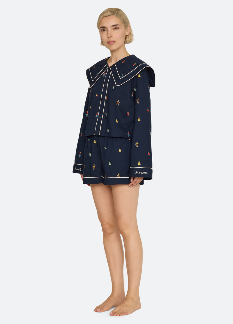 navy-liana short pj set-three quarter view - 5